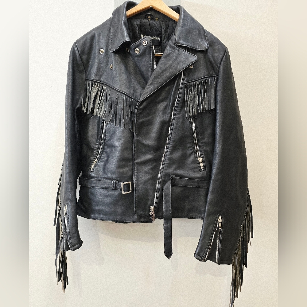 Vintage Iconic Harley Davidson Fringe Leather Jacket Biker Western Badass Brando